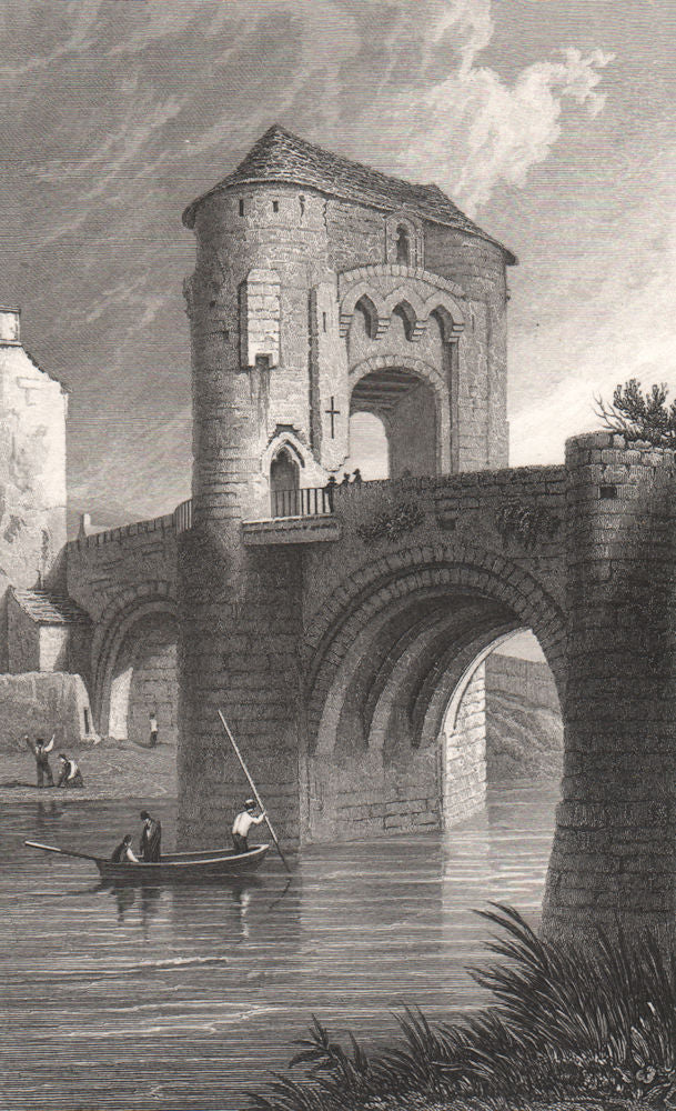 Gateway & Bridge, Raglan, Monmouthshire, Wales, by Henry Gastineau 1835 print